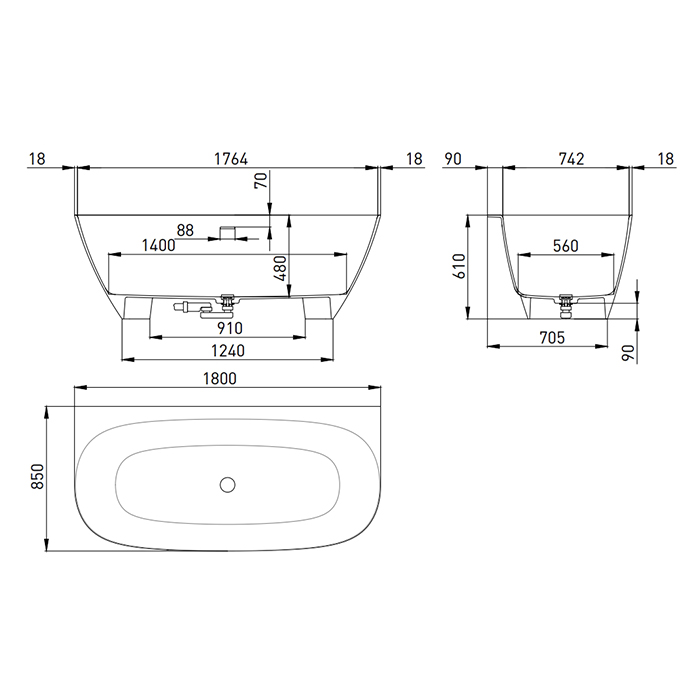 Salini Sofia Ванна из S-Sense пристенная 180x85 см, цвет: белый глянцевый 102513G