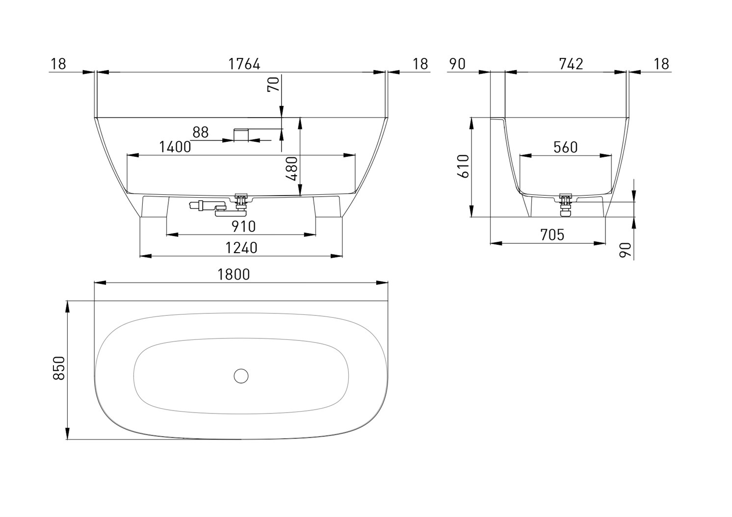 Salini Sofia Ванна S-Sense пристенная, перелив по центру, 180х85 см, цвет: по RAL, глянцевый 102513GF