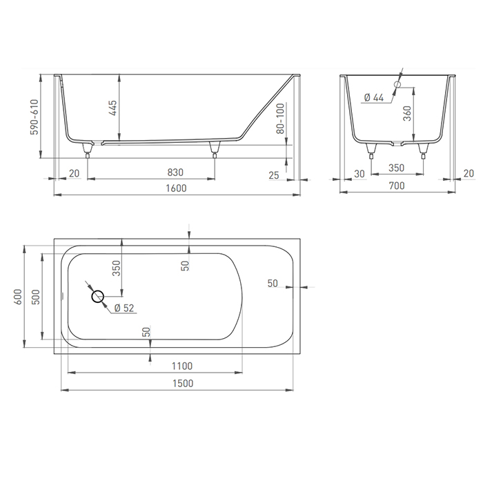 Salini Orlanda Ванна из S-Sense встраиваемая 160x70 см, цвет: белый глянцевый 102015G