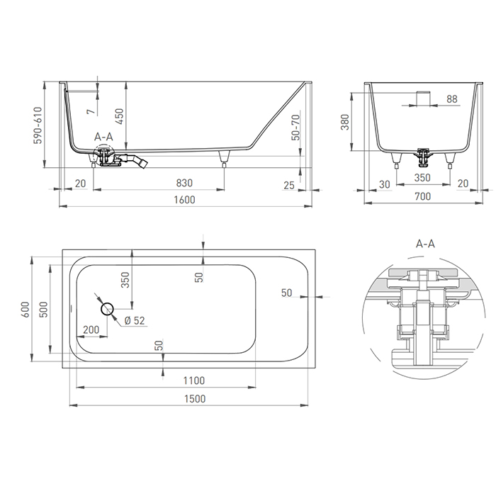 Salini Orlanda Kit Ванна из S-Stone встраиваемая 160x70 см, цвет: белый матовый 102125M