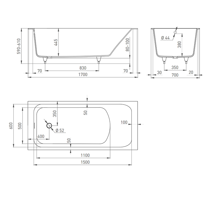 Salini Orlanda Ванна из S-Stone встраиваемая 168,5x69 см, цвет: белый матовый 102021M