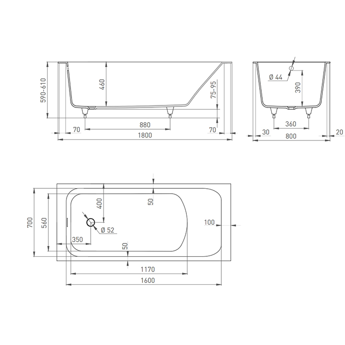 Salini Orlanda Ванна из S-Sense встраиваемая 180x80 см, цвет: белый матовый 102012M