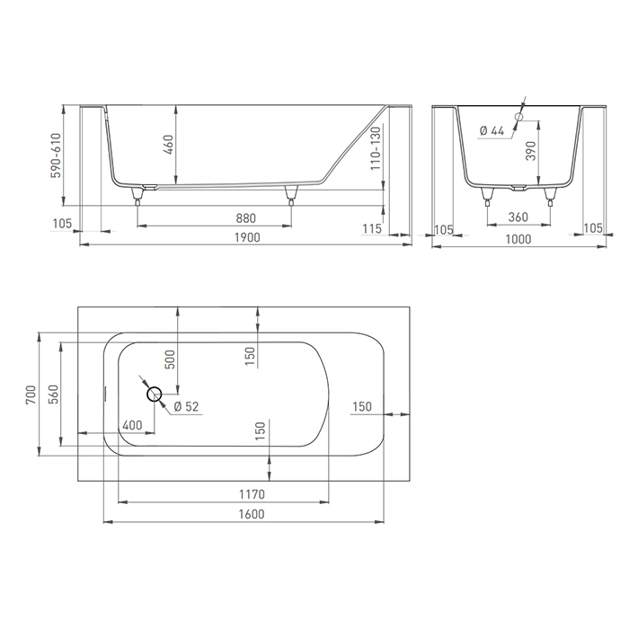 Salini Orlanda Kit Ванна из S-Stone встраиваемая 190x100 см, цвет: белый матовый 102124M