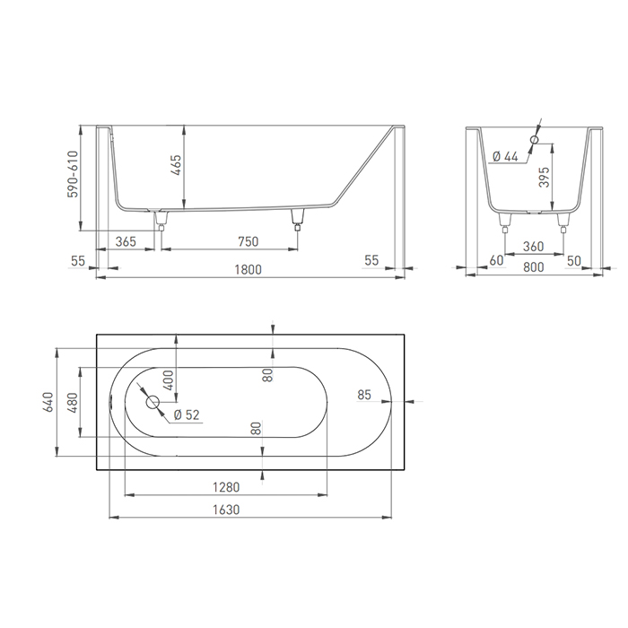 Salini Ornella Ванна S-Stone встраиваемая, прямоугольная, 179х79,4 см, цвет: белый матовый 102322M