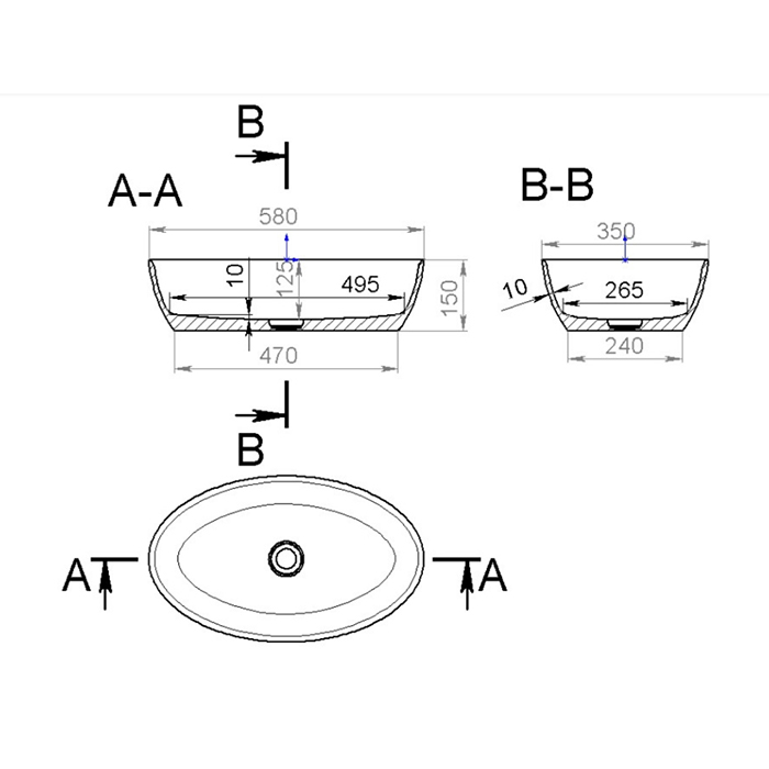 Salini Alda 01 S-Stone Раковина накладная 58х35х15h, цвет белый матовый 110621M