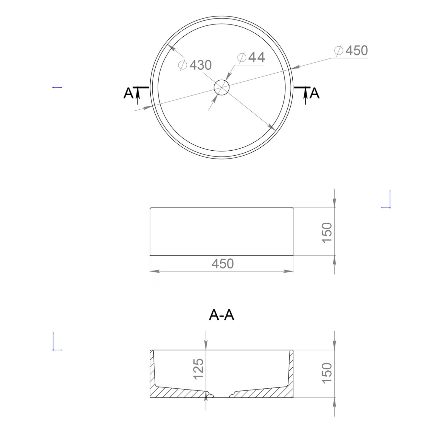 Salini Armonia 02 S-Sense Раковина накладная 45х45х15h, глянцевый цвет: RAL 130112GF