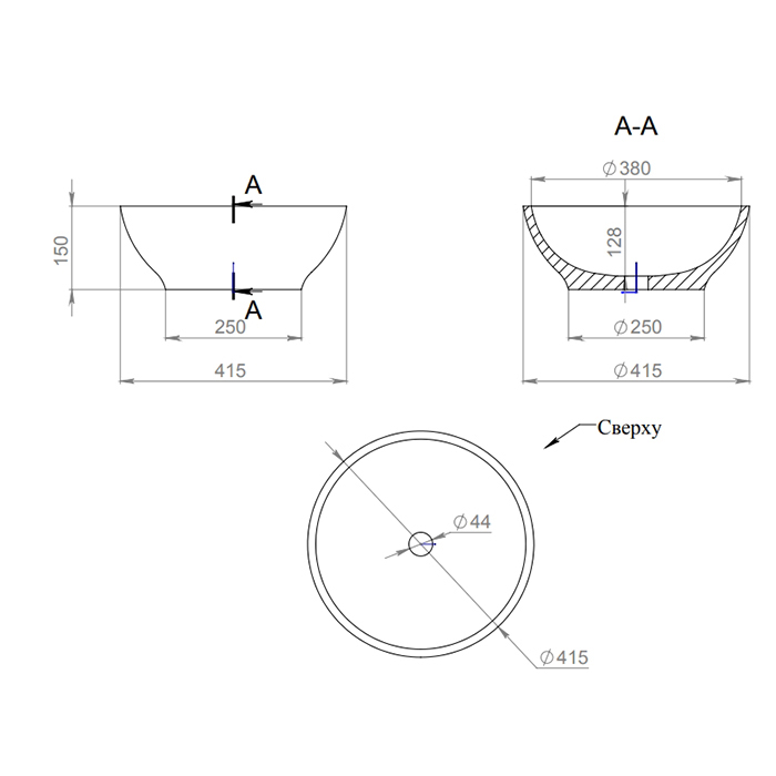 Salini Gloria 03 S-Stone Раковина накладная 42х42х15h, цвет белый матовый 1102203M