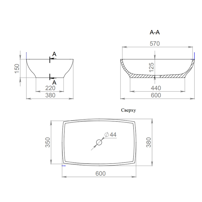 Salini Gloria 04 S-Stone Раковина накладная 60х38х15h, цвет белый матовый 1102204M