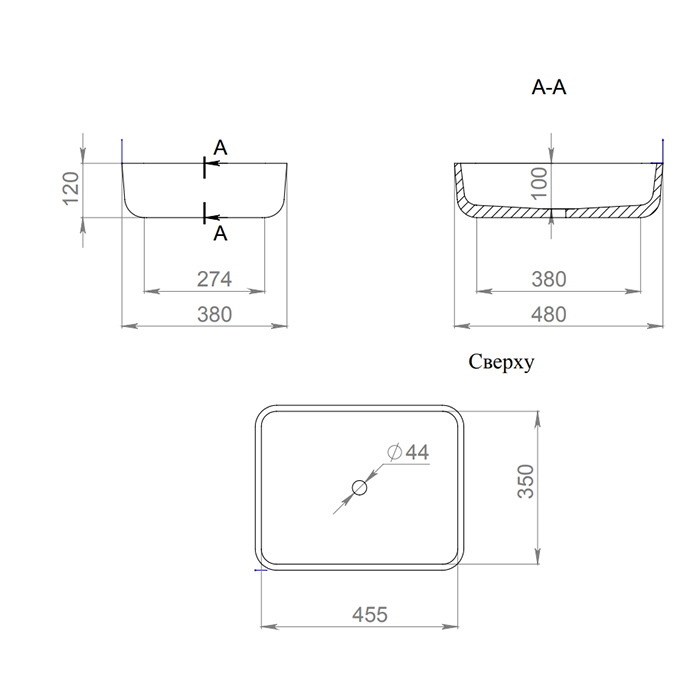 Salini Gloria 09 S-Stone Раковина накладная 48х38х12h, цвет белый матовый 1102209M