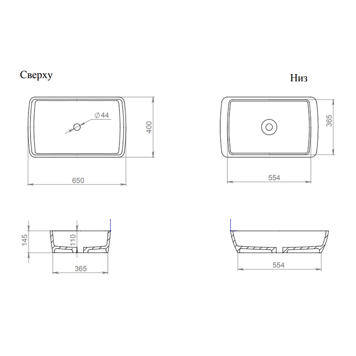 Salini Gloria 11 S-Stone Раковина накладная 65х40х14,5h, цвет белый матовый 1102212M