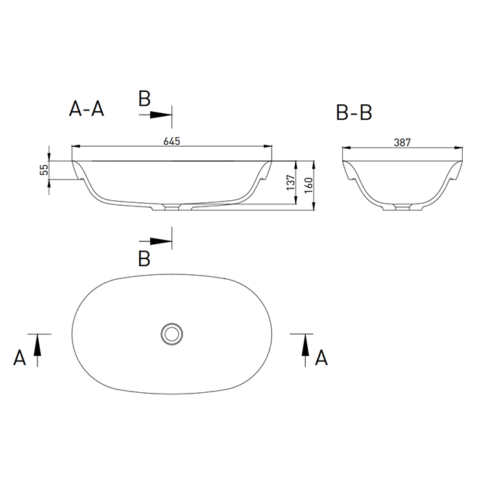 Salini Marea 01 S-Stone Раковина полувстраиваемая 64,5х38,7х16h, цвет белый матовый 1802201M
