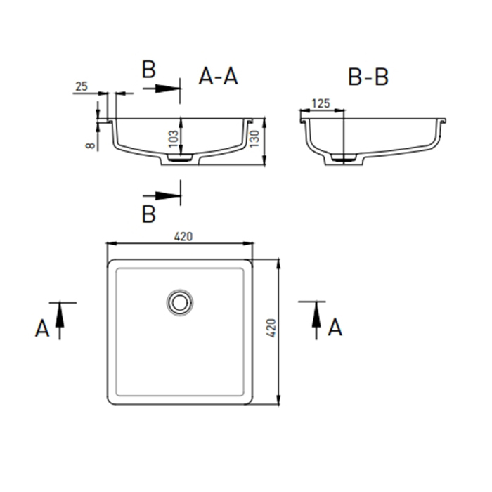 Salini Marea 07 S-Stone Раковина встраиваемая снизу 42х42 см, цвет: белый матовый 1802207M