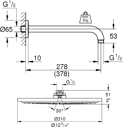 Grohe Rainshower Верхний душ 31х53,5хh14 см, цвет: золото глянцевое 26066GL0