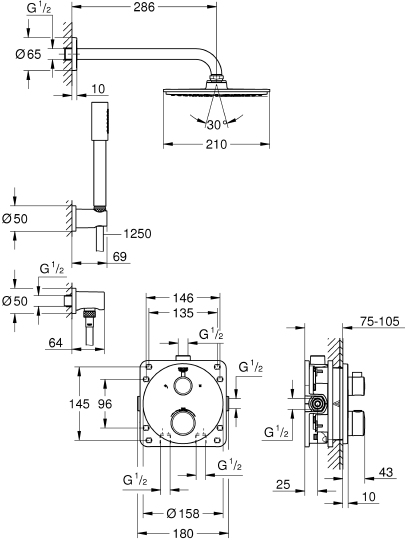 Grohe Grohtherm Душевой комплект, цвет: хром глянцевый 34732000