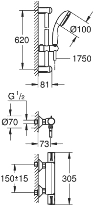 Grohe Grohtherm 800 Душевой комплект, цвет: хром глянцевый 34565001