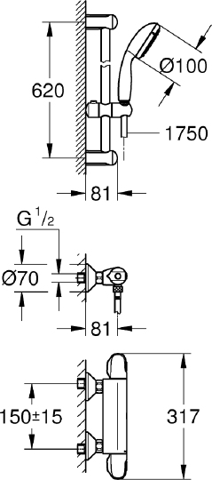 Grohe Grohtherm 1000 Душевой комплект, цвет: хром глянцевый 34151004