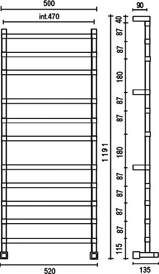 Margaroli Panorama 764 Полотенцесушитель водяной для ГВС 52х119h (int 47), нижнее, цвет: chrome 7644711CRN