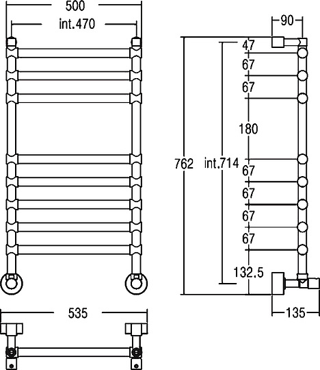 Margaroli Sole 464/8 Полотенцесушитель водяной 53,5х76h (int 47), нижнее, цвет: bronze/old brass 4644708OBN