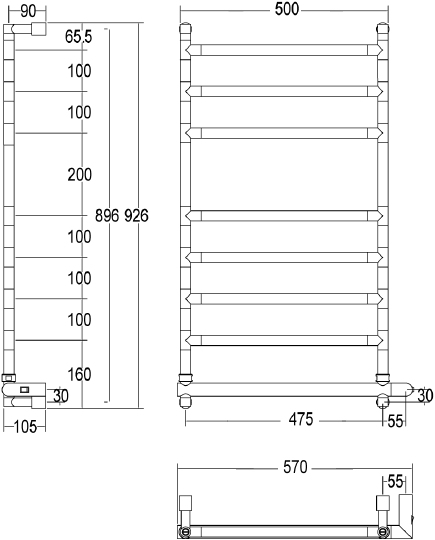 Margaroli Sereno 584/8 Полотенцесушитель электрический 57х93h (int 47,5), выкл. справа, цвет: chrome 58447508CRB