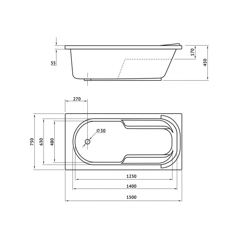 Berges Lumbo Ванна акриловая 150х75х45h, цвет белый 050001