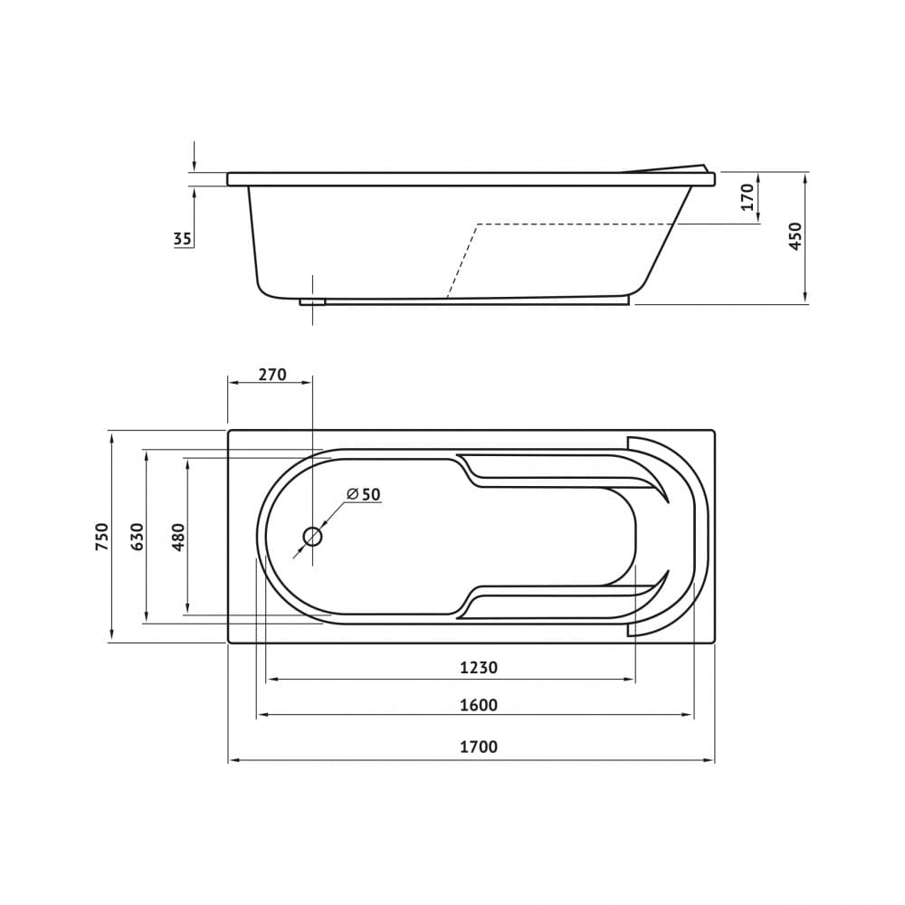Berges Lumbo Ванна акриловая с каркасом 170х75х45h, цвет белый 050006