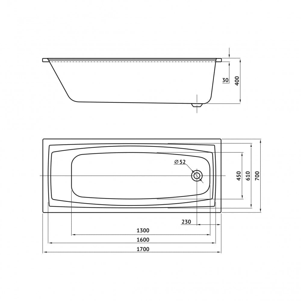 Berges Feya Ванна акриловая 170х70х40h, цвет белый 050012