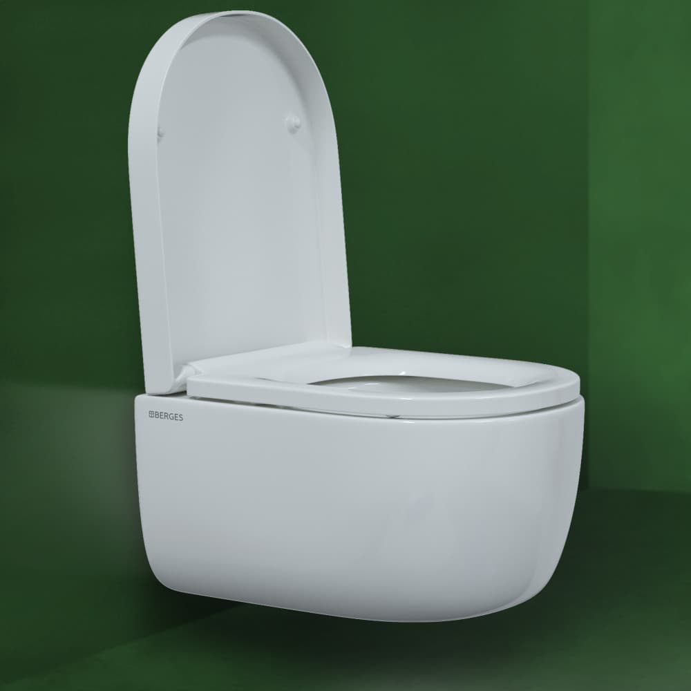 Berges Ego Подвесной унитаз Rimless 49х32,5h, с сиденьем, цвет: белый 082122