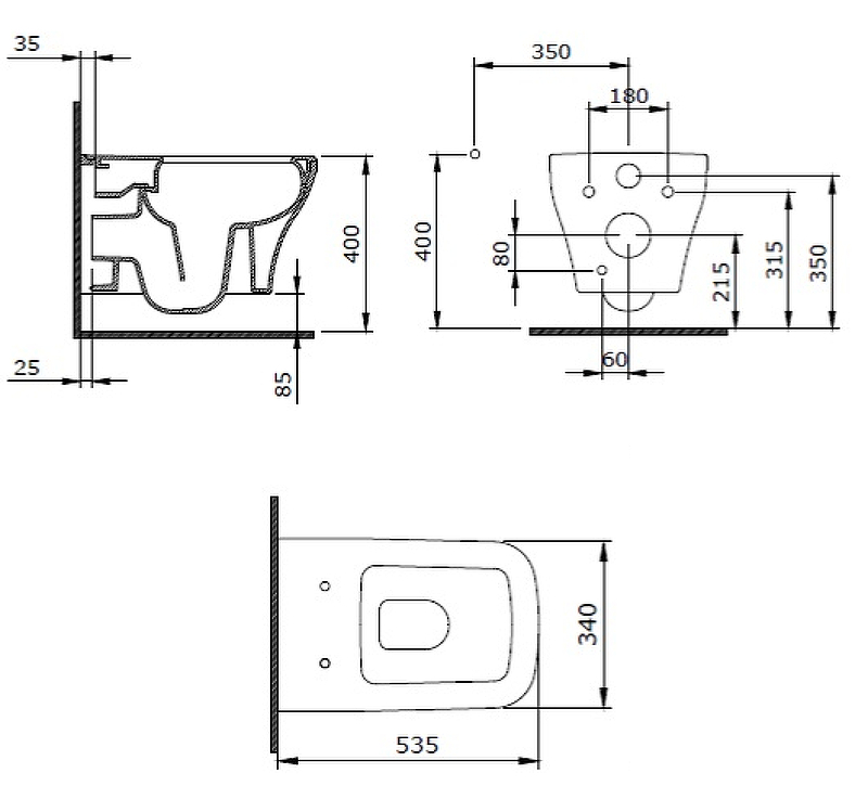 Berges Strati Подвесной унитаз 53,5х32h, цвет белый 082132
