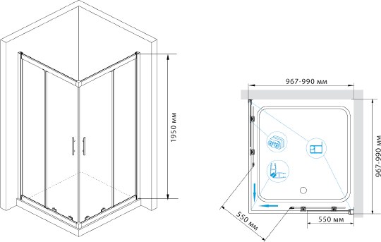 Душевой уголок RGW Hotel HO-31 1000x1000x1950 профиль хром 03063100-11