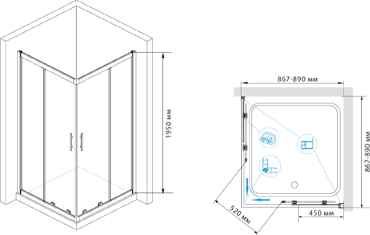 Душевой уголок RGW Hotel HO-31 900x900x1950 профиль хром 03063199-11