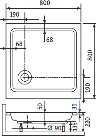 RGW Style Душевой поддон, из акрила, 80х80х22 см, цвет: белый 16180188-11