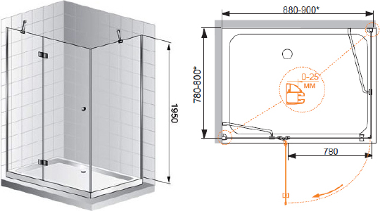 Cezares Verona Душевой уголок левый 100x80x195h см, стекло рифленное 6 мм, цвет: хром VERONA-W-AH-1-100/80-P-Cr-L