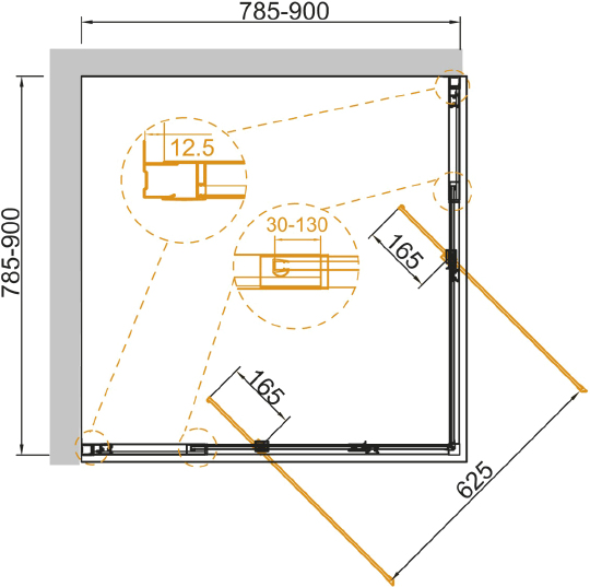 Cezares Variante Душевой уголок 80-90x80-90x195h см, стекло прозрачное 6 мм, цвет: хром VARIANTE-A/AH-2-80/90-C-Cr