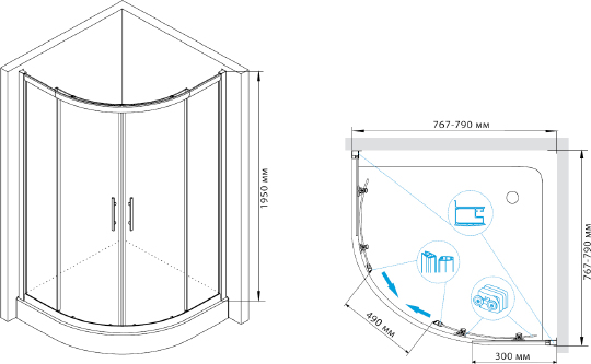 Душевой уголок RGW Hotel HO-51 800x800x1950 профиль хром 03065188-11