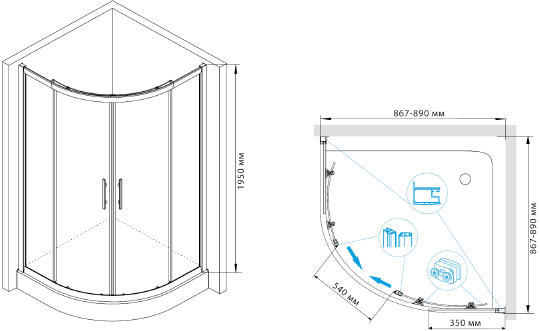 Душевой уголок RGW Hotel HO-51 900x900x1950 профиль хром 03065199-11