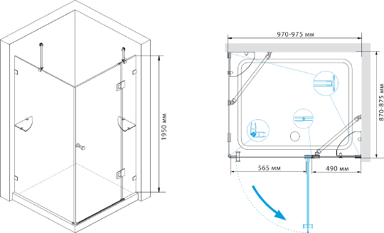 Душевой уголок RGW Hotel HO-44 900x1000x1950 профиль хром 01064490-11