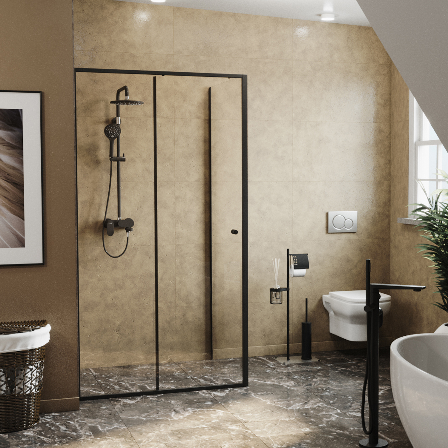 Wasserkraft Dill Душевой уголок 110х200h, профиль черный матовый, стекло прозрачное 61S14