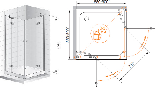 Cezares Verona Душевой уголок 120x120x195h см, стекло рифленное 6 мм, цвет: хром VERONA-W-A-2-120-P-Cr