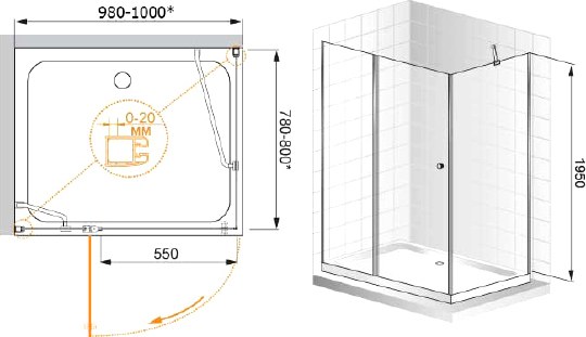 Душевой уголок Cezares Elena AH1 100/80 P Cr L ELENA-W-AH-1-100/80-P-Cr-L