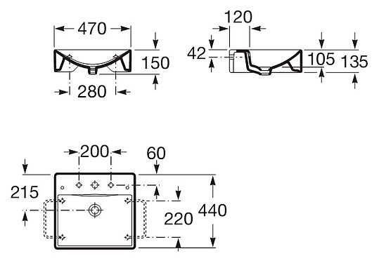 Roca Diverta Раковина подвесная 47х44 см, с переливом, без донного клапана, цвет: белый глянцевый 327111000
