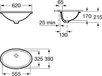 Roca Berna Раковина встраиваемая снизу 62х39 см, с переливом, без д/к, цвет: белый глянцевый 327899000