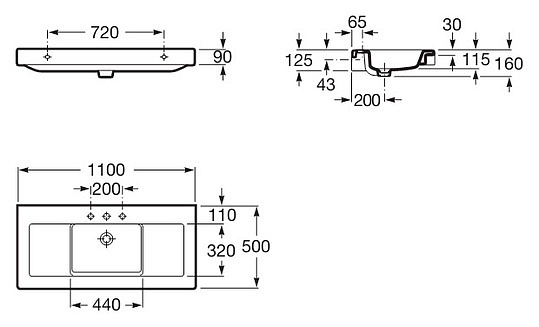 Roca Stratum Раковина подвесная 110х50 см, без перелива, цвет: белый глянцевый 327631000