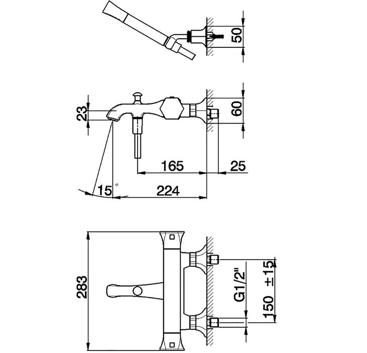 Cisal Cherie Смеситель термостатический для ванны накладной, с душевым комплектом, цвет: 24k gold CED2701024