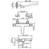 Cisal Cubic Смеситель термостатический для ванны накладной, с душевым комплектом, цвет: chrome CUD2102021