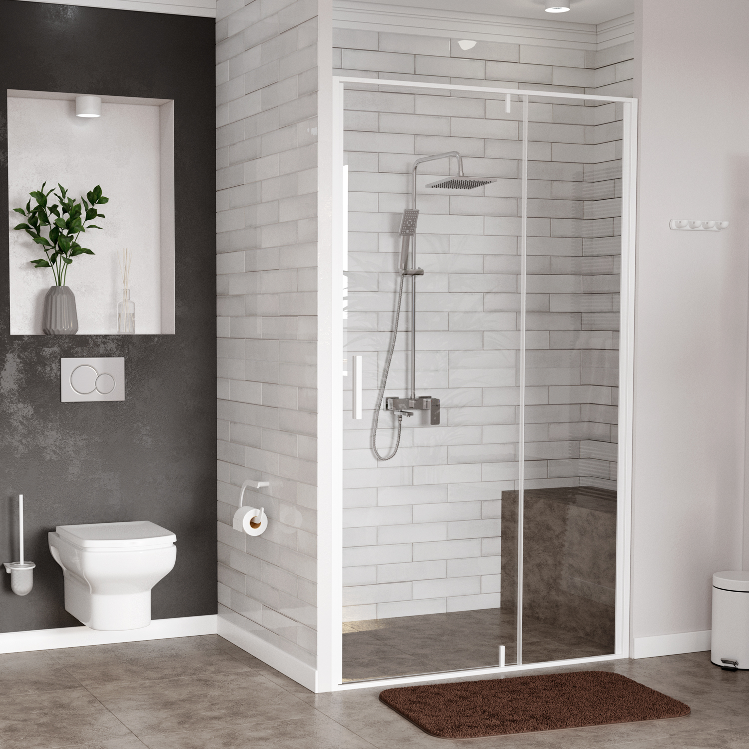 Wasserkraft Neime Душевая дверь 90х200h, профиль белый матовый, стекло прозрачное 19P04