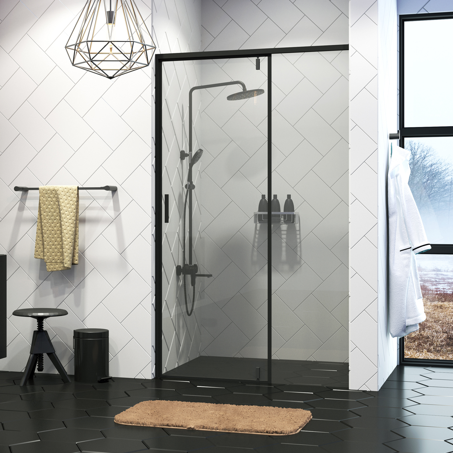 Wasserkraft Elbe Душевая дверь 100х200h, профиль черный, стекло прозрачное 74P12