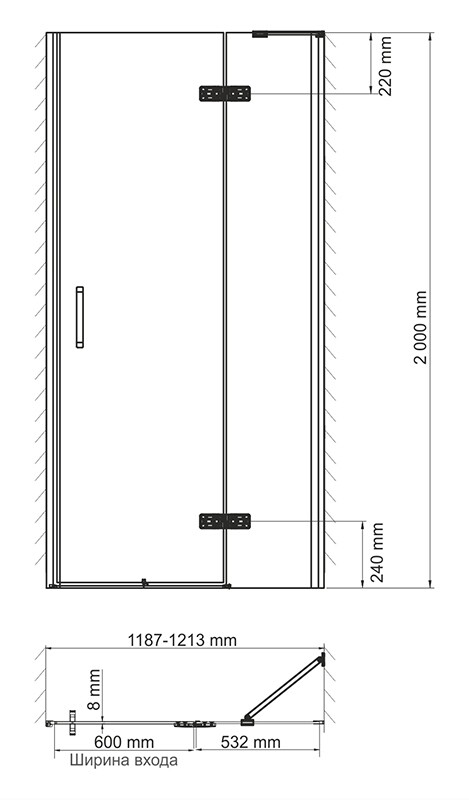 Wasserkraft Aller Душевая дверь 120х200h, профиль комбинир. покрытие, стекло прозр. 10H05RBLACK