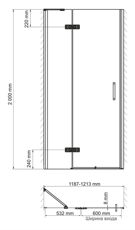 Wasserkraft Aller Душевая дверь 120х200h, профиль комбинир. покрытие, стекло прозр. 10H05LWHITE