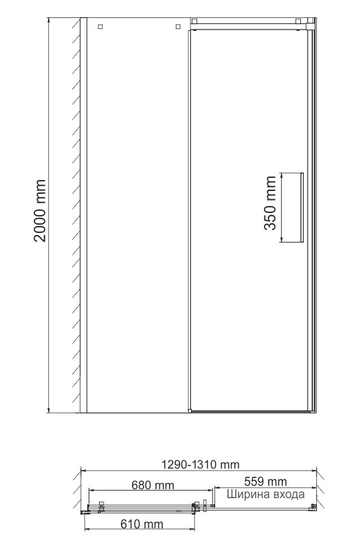 Wasserkraft Alme Душевая дверь 130х200h, профиль хром, стекло прозрачное 15R30