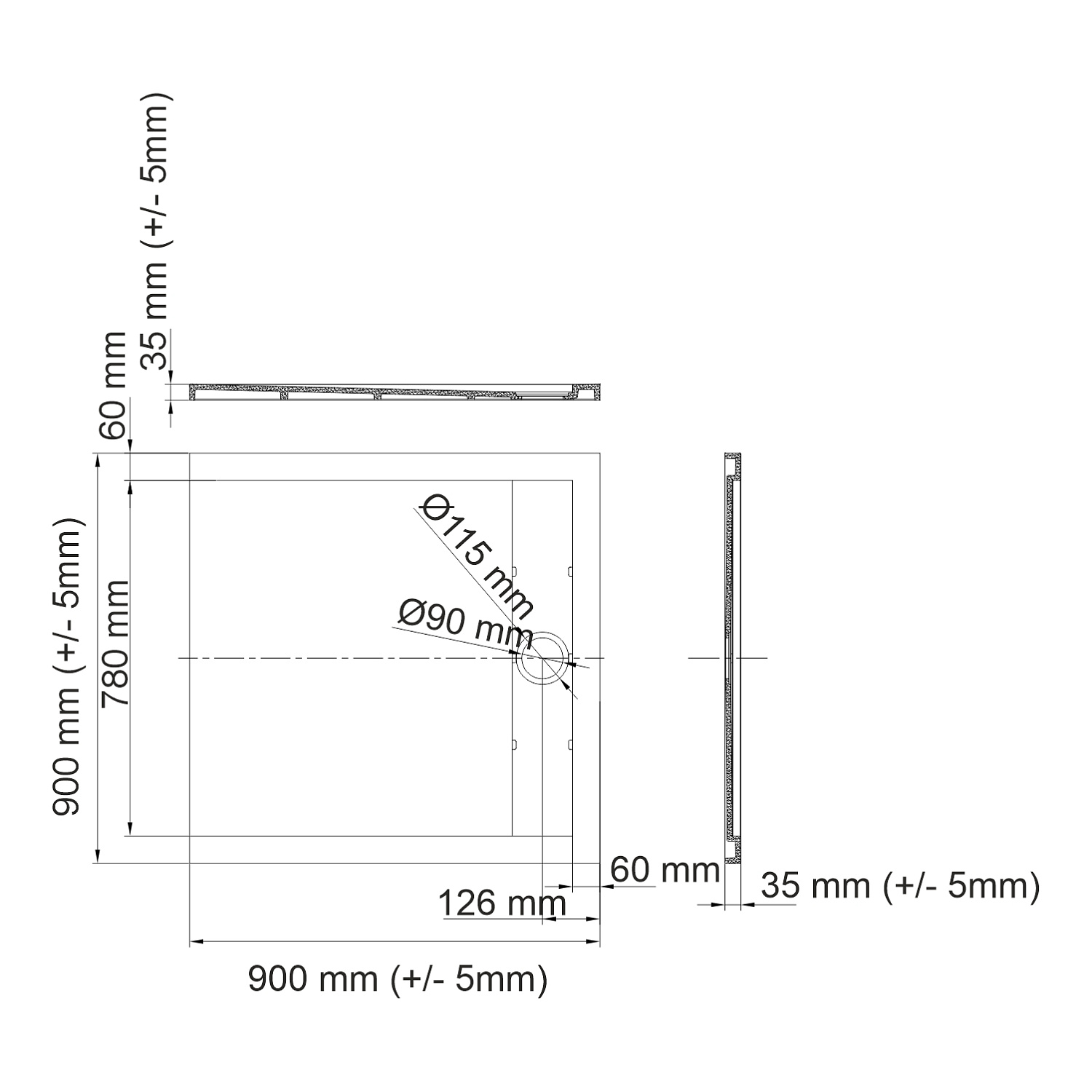 Wasserkraft Mindel Душевой поддон 90х90х4h 85T03